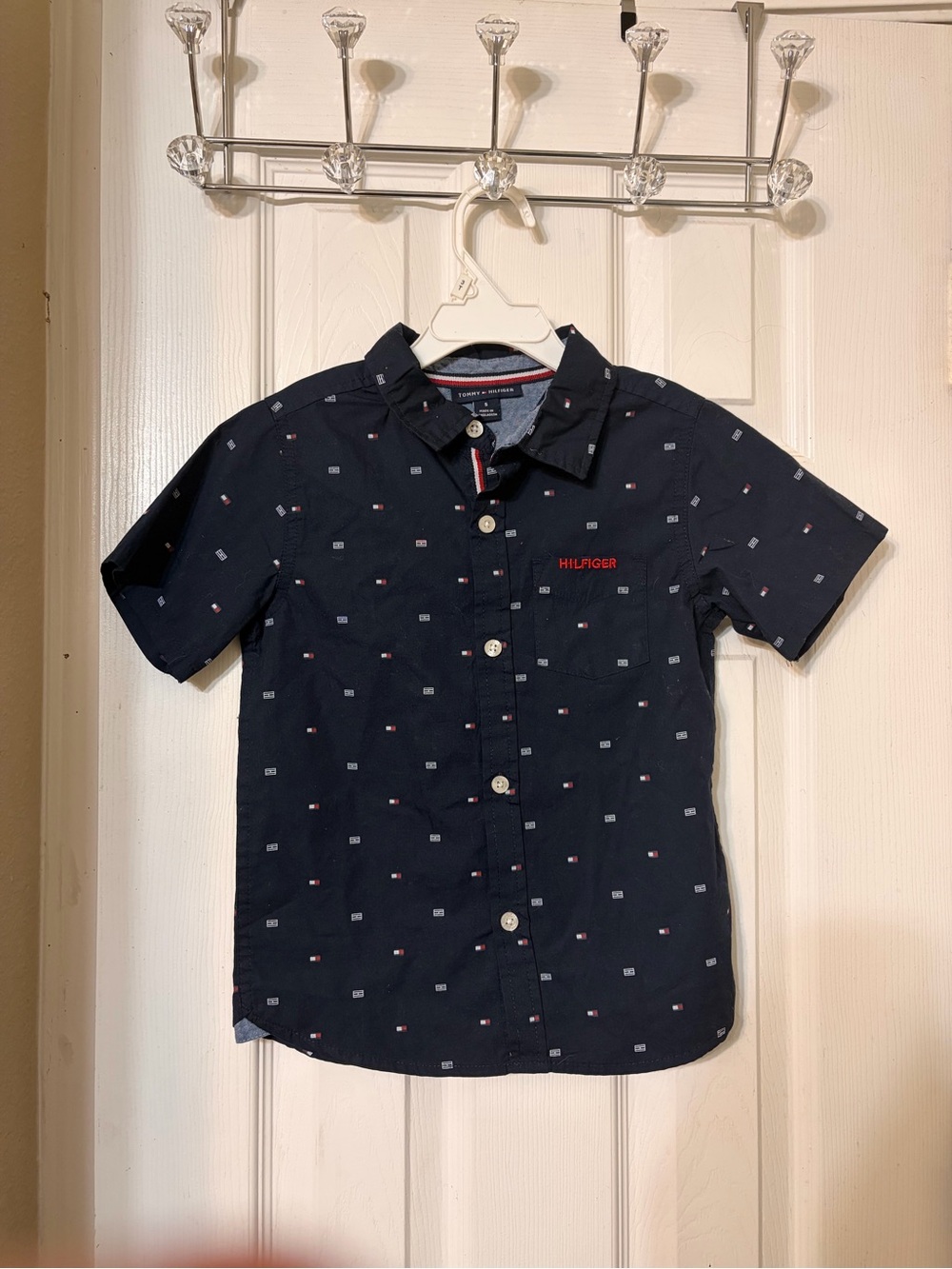 Tommy Hilfiger Navy Short-Sleeve Button-Down with Micro Flag Print